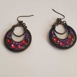 Pink & Purple Gem Dangle Earrings